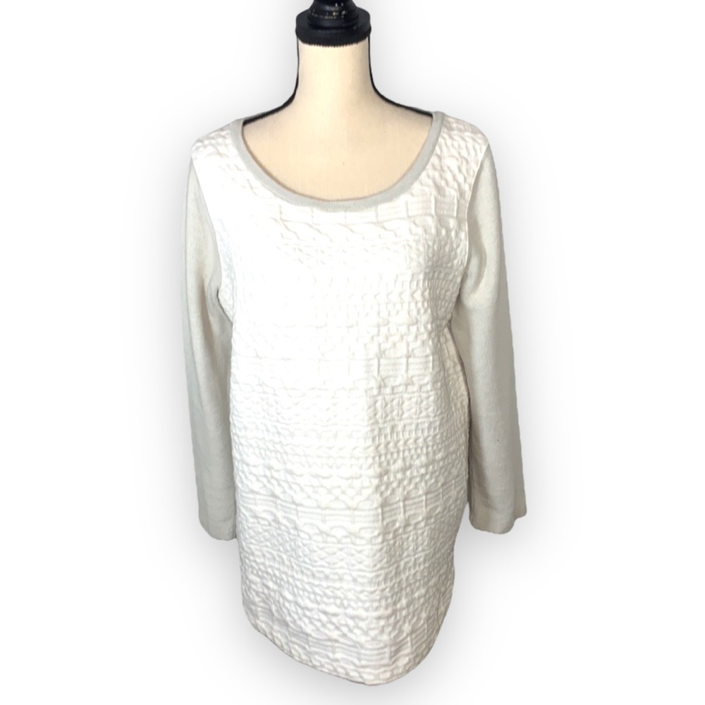 Merona White Quilted Oversized Long Sleeve Top XL Zipper Back